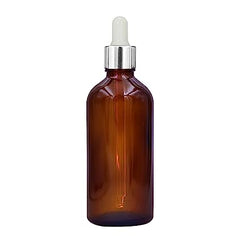 100 ml Amber Round Empty Glass Bottle / Glass Dropper / Silver Colour Ring / White Silicone Teat
