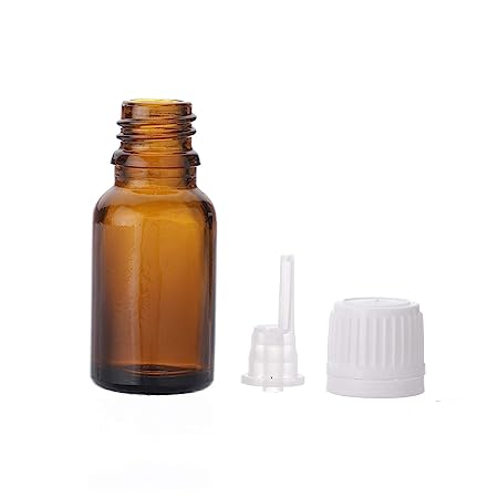 5 ml Amber Colour Round Glass Bottle with Euro Dropper & White sealable Cap
