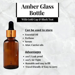 30 ml Glass round amber bottles with Golden dropper silicon teat