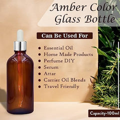 100 ml Amber Round Empty Glass Bottle / Glass Dropper / Silver Colour Ring / White Silicone Teat
