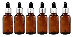 30 ml Amber Round Empty Glass Bottle / Glass Dropper / Silver Colour Ring / Black Silicone Teat