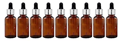 30 ml Amber Round Empty Glass Bottle / Glass Dropper / Silver Colour Ring / Black Silicone Teat