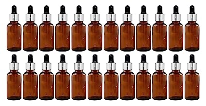 30 ml Amber Round Empty Glass Bottle / Glass Dropper / Silver Colour Ring / Black Silicone Teat