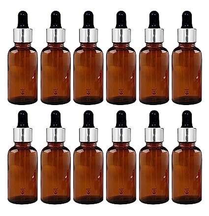 30 ml Amber Round Empty Glass Bottle / Glass Dropper / Silver Colour Ring / Black Silicone Teat
