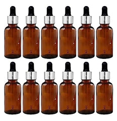 30 ml Amber Round Empty Glass Bottle / Glass Dropper / Silver Colour Ring / Black Silicone Teat
