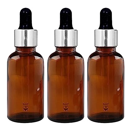 30 ml Amber Round Empty Glass Bottle / Glass Dropper / Silver Colour Ring / Black Silicone Teat