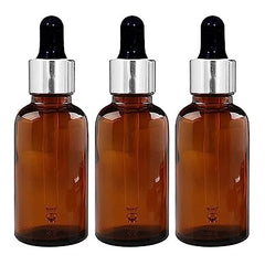 30 ml Amber Round Empty Glass Bottle / Glass Dropper / Silver Colour Ring / Black Silicone Teat