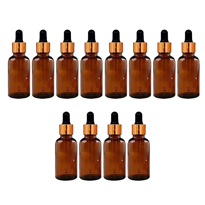 30 ml Glass round amber bottles with Golden dropper silicon teat