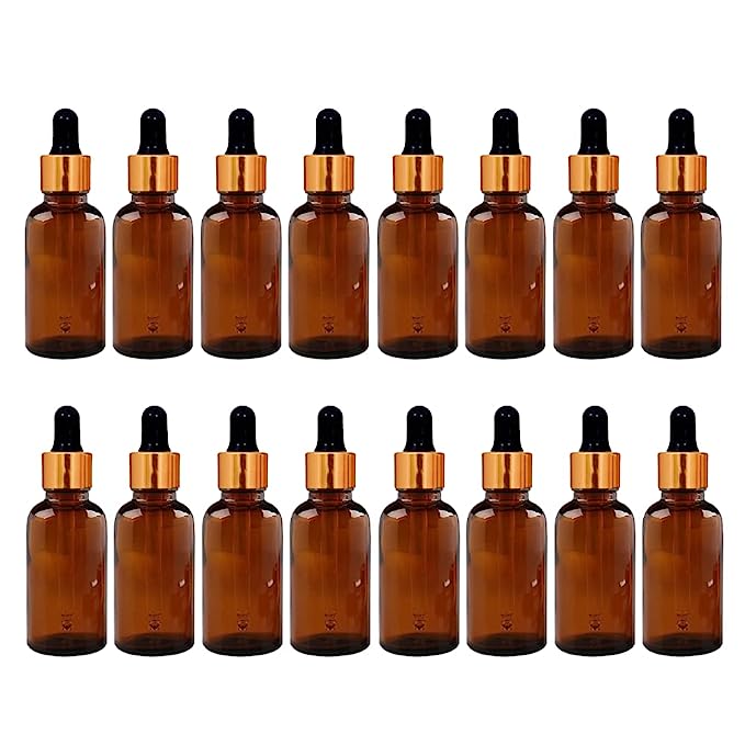 30 ml Glass round amber bottles with Golden dropper silicon teat